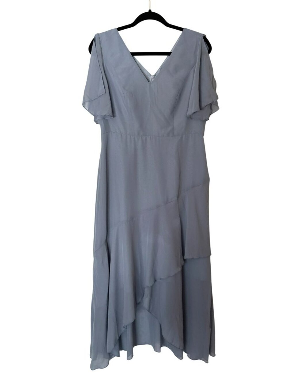 NWT JJ's House Dusty Blue Chiffon V-Neck Flutter Sleeve Maxi Dress Size L